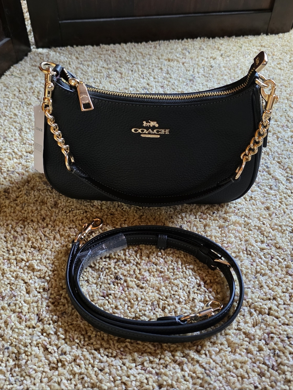 COACH Teri Mini Black Leather Chain-Accent Shoulder Bag NWT - Picture 2 of 14